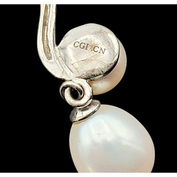 VTG Pearl & Silver Pendant Necklace Elegant Drop Design by CGI CN Wedding 18" - Picture 8 of 8